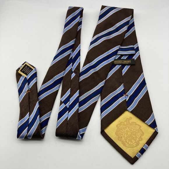 Donald J.Trump Signature Collection Silk Brown/Blue Striped Luxury Neck Tie - Picture 1 of 5